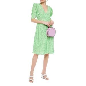 NWT Ghost London Angelina Dress Megan Meadow XXS Green Floral Print Crepe Midi